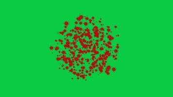 lot of viruses growing animation on green screen background, red color virus particles chroma key video