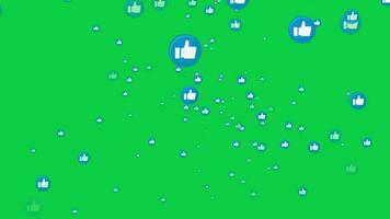 lot of like button icon flying animation on green screen background, social media live stream like increasing 4k video