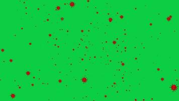 corona virus spreading everywhere animation on green screen background, red color virus spreading in the air animated chroma key video