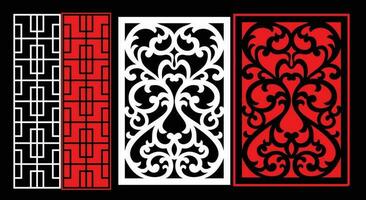 Decorative wall panels set Jali design for graphic and plywood,partition, foam, acrylic and CNC machine cutting. vector