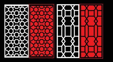 Decorative wall panels set Jali design CNC pattern, laser cutting pattern, router CNCcutting.Jali Laser cut decorative panel set with lace pattern. vector