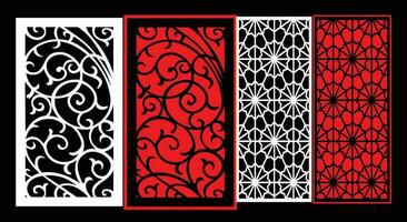 Decorative wall panels set Jali design CNC pattern, laser cutting pattern, router CNCcutting.Jali Laser cut decorative panel set with lace pattern. vector