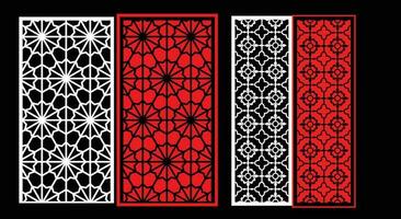 Decorative wall panels set Jali design CNC pattern, laser cutting pattern, router CNCcutting.Jali Laser cut decorative panel set with lace pattern. vector