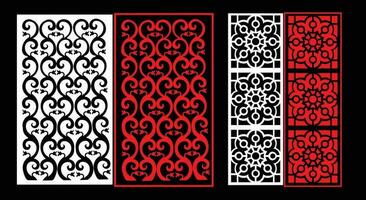 Decorative wall panels set Jali design CNC pattern, laser cutting pattern, router CNCcutting.Jali Laser cut decorative panel set with lace pattern. vector