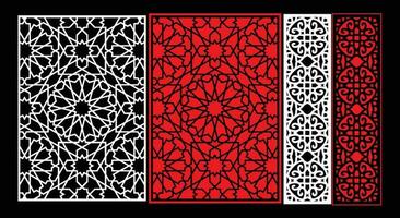 Decorative wall panels set Jali design CNC pattern, laser cutting pattern, router CNCcutting.Jali Laser cut decorative panel set with lace pattern. vector