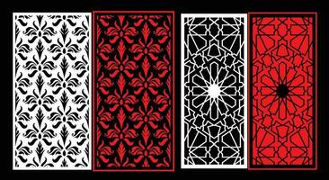 Decorative wall panels set Jali design CNC pattern, laser cutting pattern, router CNCcutting.Jali Laser cut decorative panel set with lace pattern. vector