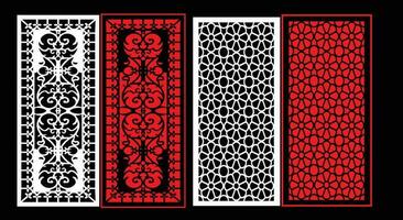 Decorative wall panels set Jali design CNC pattern, laser cutting pattern, router CNCcutting.Jali Laser cut decorative panel set with lace pattern. vector