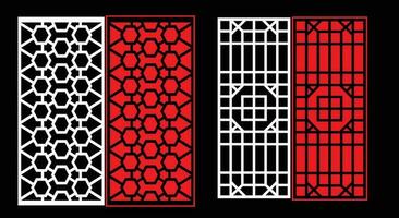 Decorative wall panels set Jali design CNC pattern, laser cutting pattern, router CNCcutting.Jali Laser cut decorative panel set with lace pattern. vector