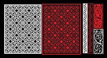 Decorative wall panels set Jali design CNC pattern, laser cutting pattern, router CNCcutting.Jali Laser cut decorative panel set with lace pattern. vector