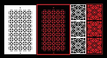 Decorative wall panels set Jali design CNC pattern, laser cutting pattern, router CNCcutting.Jali Laser cut decorative panel set with lace pattern. vector