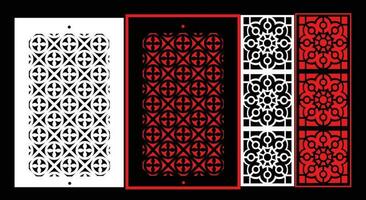 Decorative wall panels set Jali design CNC pattern, laser cutting pattern, router CNCcutting.Jali Laser cut decorative panel set with lace pattern. vector