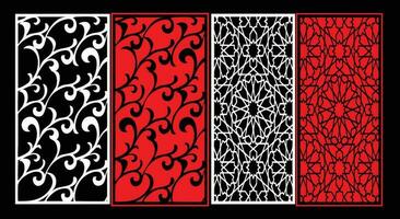 Decorative wall panels set Jali design CNC pattern, laser cutting pattern, router CNCcutting.Jali Laser cut decorative panel set with lace pattern. vector