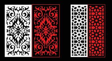 Decorative wall panels set Jali design CNC pattern, laser cutting pattern, router CNCcutting.Jali Laser cut decorative panel set with lace pattern. vector