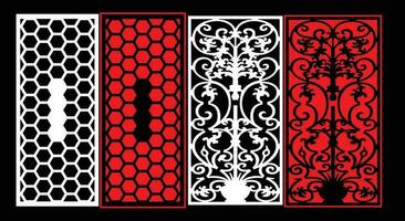 Decorative wall panels set Jali design CNC pattern, laser cutting pattern, router CNCcutting.Jali Laser cut decorative panel set with lace pattern. vector