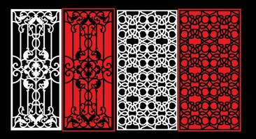 Decorative wall panels set Jali design CNC pattern, laser cutting pattern, router CNCcutting.Jali Laser cut decorative panel set with lace pattern. vector