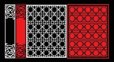 Decorative wall panels set Jali design CNC pattern, laser cutting pattern, router CNCcutting.Jali Laser cut decorative panel set with lace pattern. vector