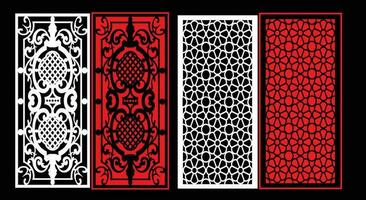 Decorative wall panels set Jali design CNC pattern, laser cutting pattern, router CNCcutting.Jali Laser cut decorative panel set with lace pattern. vector