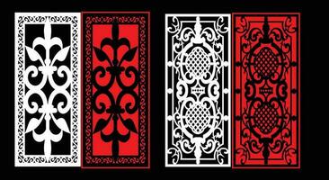Decorative wall panels set Jali design CNC pattern, laser cutting pattern, router CNCcutting.Jali Laser cut decorative panel set with lace pattern. vector