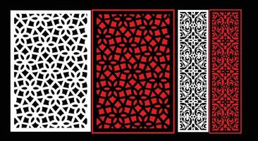 Decorative wall panels set Jali design CNC pattern, laser cutting pattern, router CNCcutting.Jali Laser cut decorative panel set with lace pattern. vector