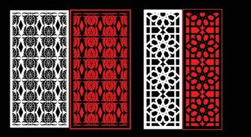 Decorative wall panels set Jali design CNC pattern, laser cutting pattern, router CNCcutting.Jali Laser cut decorative panel set with lace pattern. vector