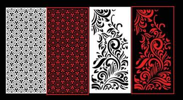 Decorative wall panels set Jali design CNC pattern, laser cutting pattern, router CNCcutting.Jali Laser cut decorative panel set with lace pattern. vector