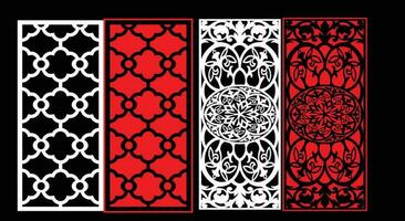 Decorative wall panels set Jali design CNC pattern, laser cutting pattern, router CNCcutting.Jali Laser cut decorative panel set with lace pattern. vector