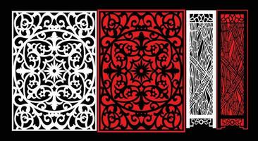 Decorative wall panels set Jali design CNC pattern, laser cutting pattern, router CNCcutting.Jali Laser cut decorative panel set with lace pattern. vector