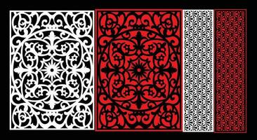 Decorative wall panels set Jali design CNC pattern, laser cutting pattern, router CNCcutting.Jali Laser cut decorative panel set with lace pattern. vector
