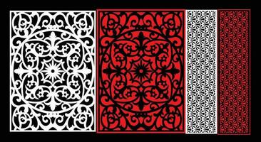 Decorative wall panels set Jali design CNC pattern, laser cutting pattern, router CNCcutting.Jali Laser cut decorative panel set with lace pattern. vector