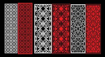 Decorative wall panels set Jali design CNC pattern, laser cutting pattern, router CNCcutting.Jali Laser cut decorative panel set with lace pattern. vector