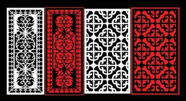 Decorative wall panels set Jali design CNC pattern, laser cutting pattern, router CNCcutting.Jali Laser cut decorative panel set with lace pattern. vector