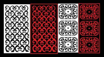 Decorative wall panels set Jali design CNC pattern, laser cutting pattern, router CNCcutting.Jali Laser cut decorative panel set with lace pattern. vector