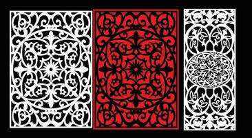 Decorative wall panels set Jali design CNC pattern, laser cutting pattern, router CNCcutting.Jali Laser cut decorative panel set with lace pattern. vector