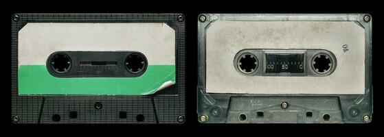 Old cassette tape collection with blank label mockup templates photo