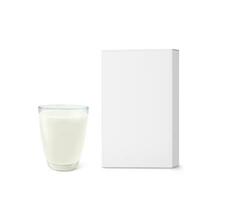 Empty cardboard box and glass of milk isolated on white background  3D rendering photo