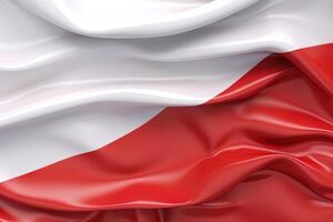 white and red background, waving the national flag of Poland, waved a highly detailed close-up. photo