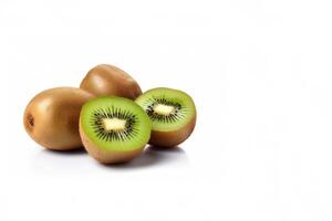 Fresh whole and sliced kiwi isolated on white background with copy space. photo