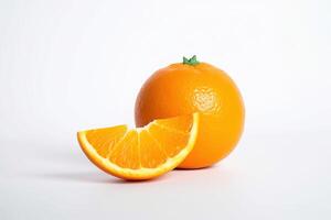 Fresh whole and sliced oranges isolated on white background. photo