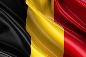 Black, Yellow and Red background, waving the national flag of Belgium, waved a highly detailed close-up. photo