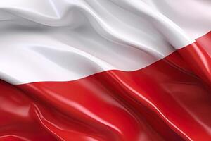 white and red background, waving the national flag of Poland, waved a highly detailed close-up. photo