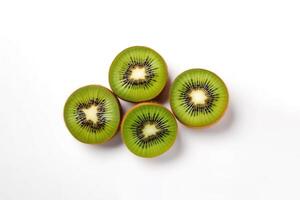 Top view fresh whole and sliced kiwi isolated on white background. photo