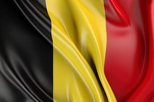negro, amarillo y rojo fondo, ondulación el nacional bandera de Bélgica, saludó un muy detallado de cerca. ai generado foto