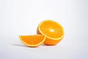 Fresh sliced oranges isolated on white background. AI Generated photo