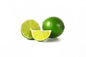 Whole and slice lime isolated on white background. photo