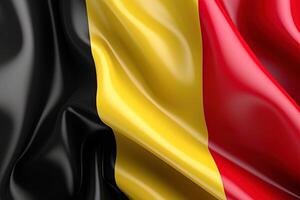 negro, amarillo y rojo fondo, ondulación el nacional bandera de Bélgica, saludó un muy detallado de cerca. ai generado foto