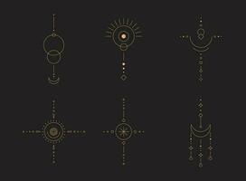 Set of moon and sun line art. Minimal boho linear symbols. Celestial mystic element. Vector line art illustration.