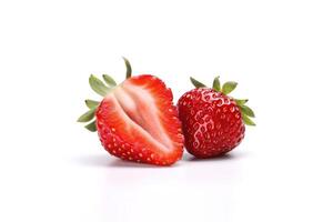 Fresh whole and sliced strawberries isolated on white background. photo