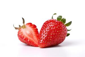 Fresh whole and sliced strawberries isolated on white background. photo