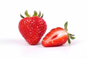 Fresh whole and sliced strawberries isolated on white background. photo