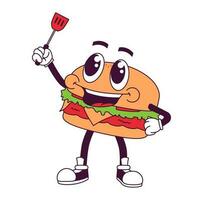 Groovy Burger Cartoon Character vector
